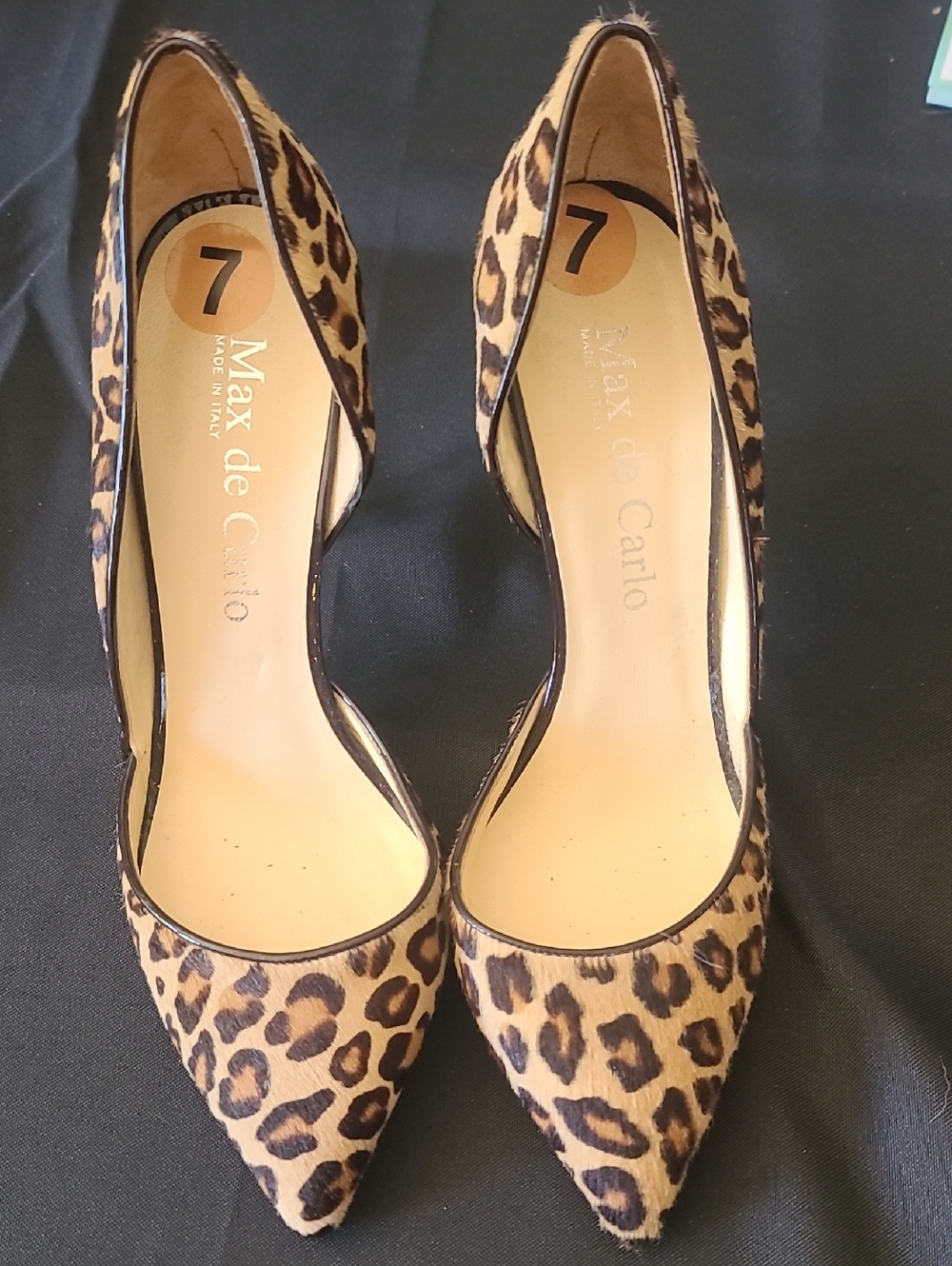 Italian Made NEW Max de Carlo leopard print calf hair D'Orsay heels in size 7